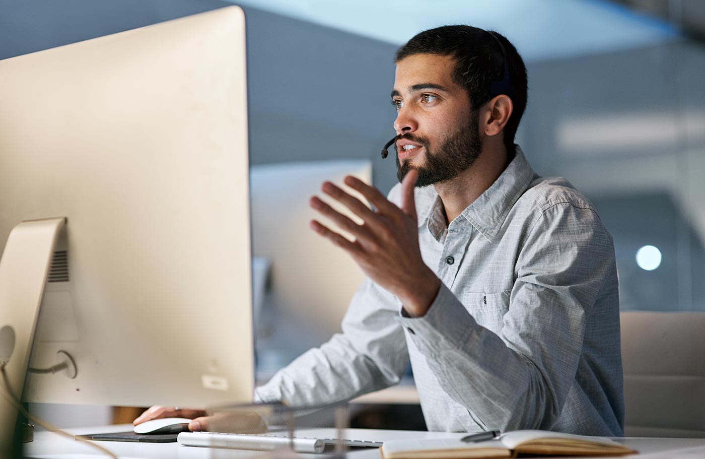 tech support talking on headset